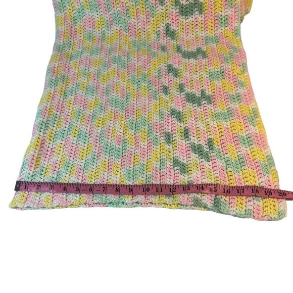 Handmade Hand Crotchet Baby Blanket Pastels Pink Yellow Green White 56” X 40” - Picture 3 of 5